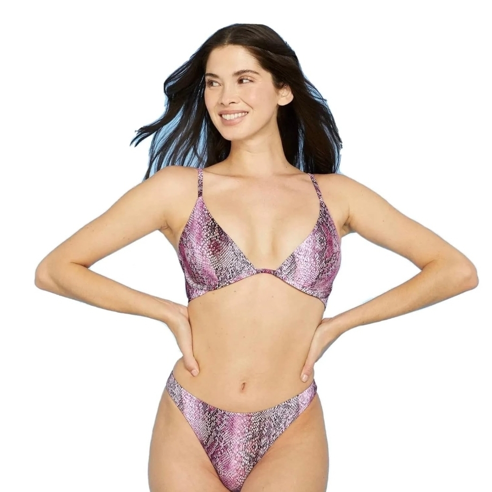 Shade & Shore Underwire Bikini Top Pink Snake Print